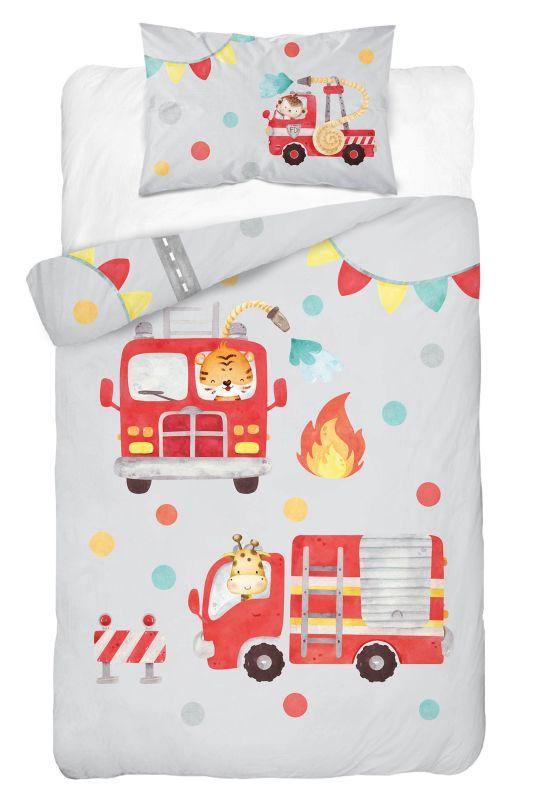 Bambusové obliečky do postieľky Hasiči sivá 100/135, 40/60