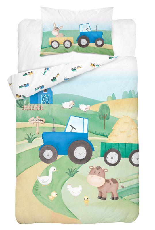 Bambusové obliečky do postieľky Šťastná farma modrá 100/135, 40/60