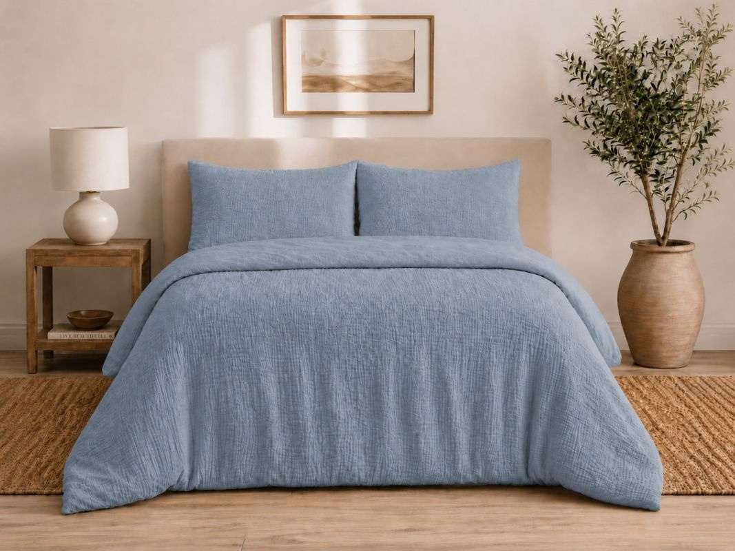 Francúzske mušelínové obliečky modré 220x200, 2x70x80