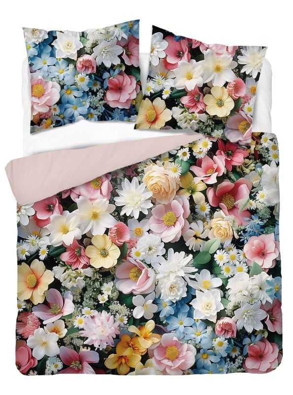 Francúzske obliečky 3D Letné kvety krémová micro 220/200, 2x70/80