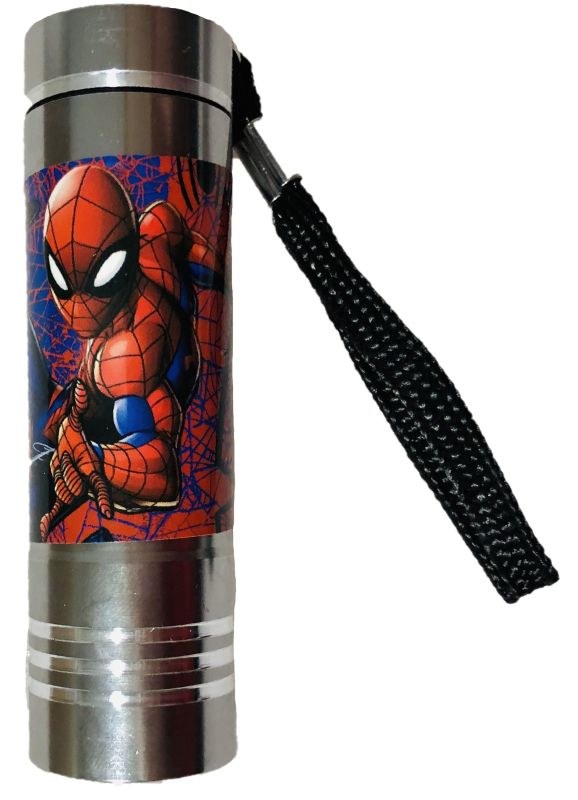 Detská hliníková LED baterka Spiderman silver