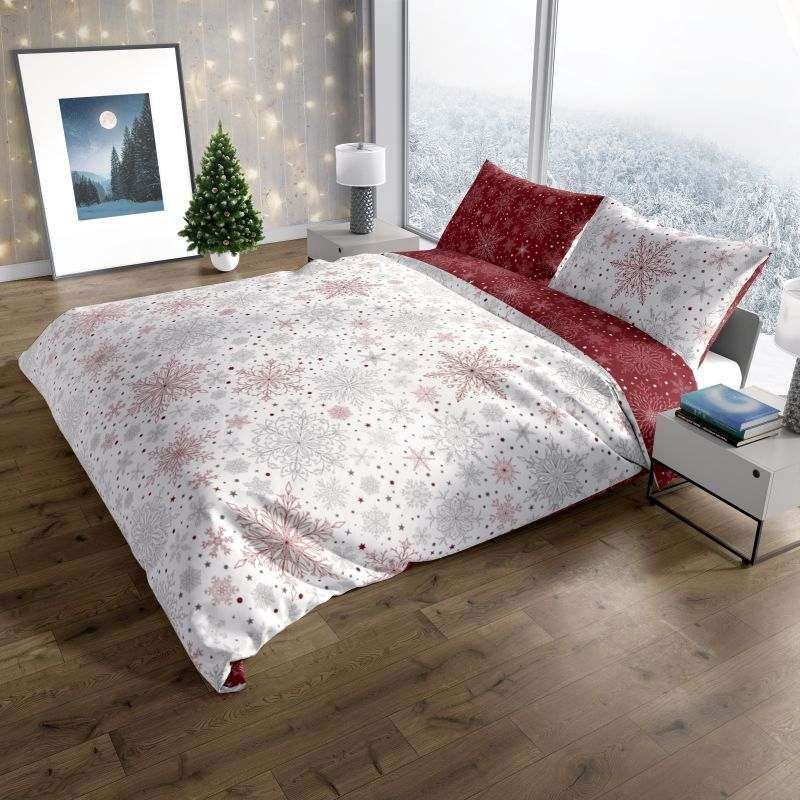 Francúzske Vianočné obliečky Scandic 066 Vločky red 220/200, 2x70/80