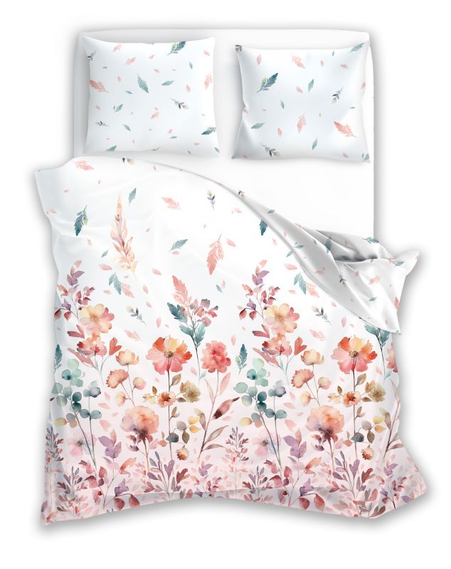 Francúzske obliečky bavlnený satén Milagro Verde 01 Kvietka 220/200, 2x70/80