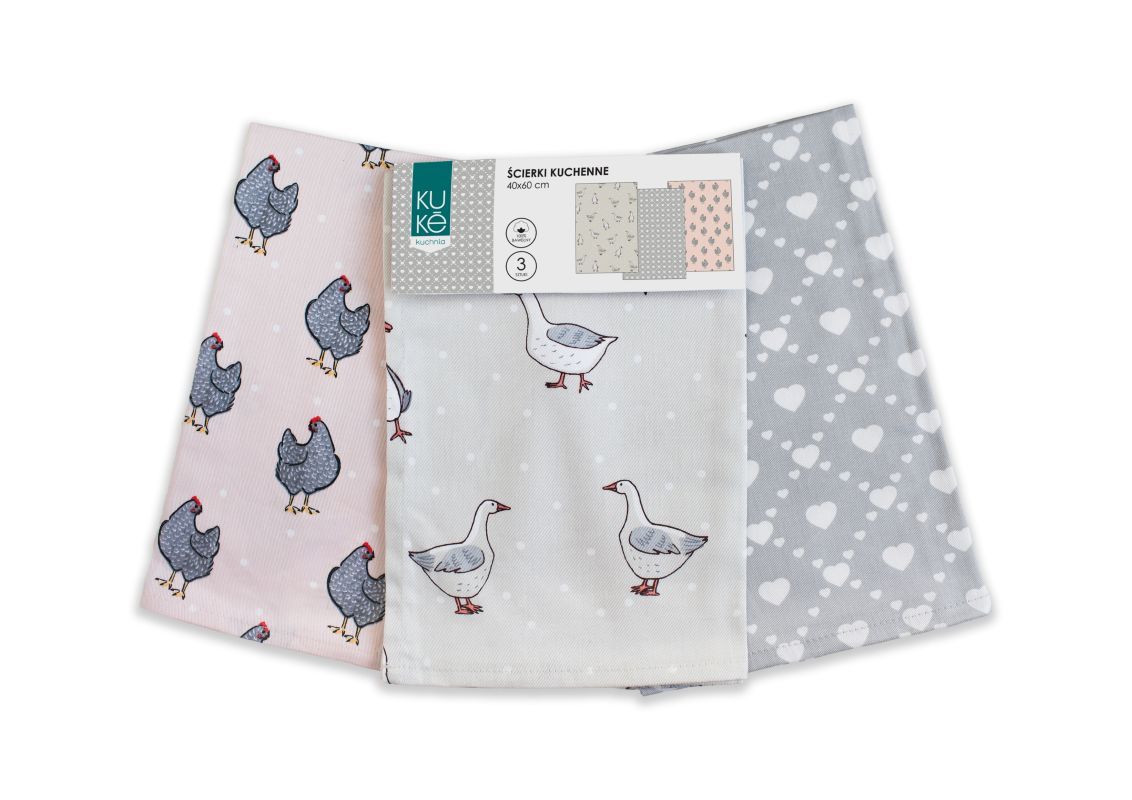 Kuchynské utierky Kuke s potlačou sada 3 ks Vtáky 40/60