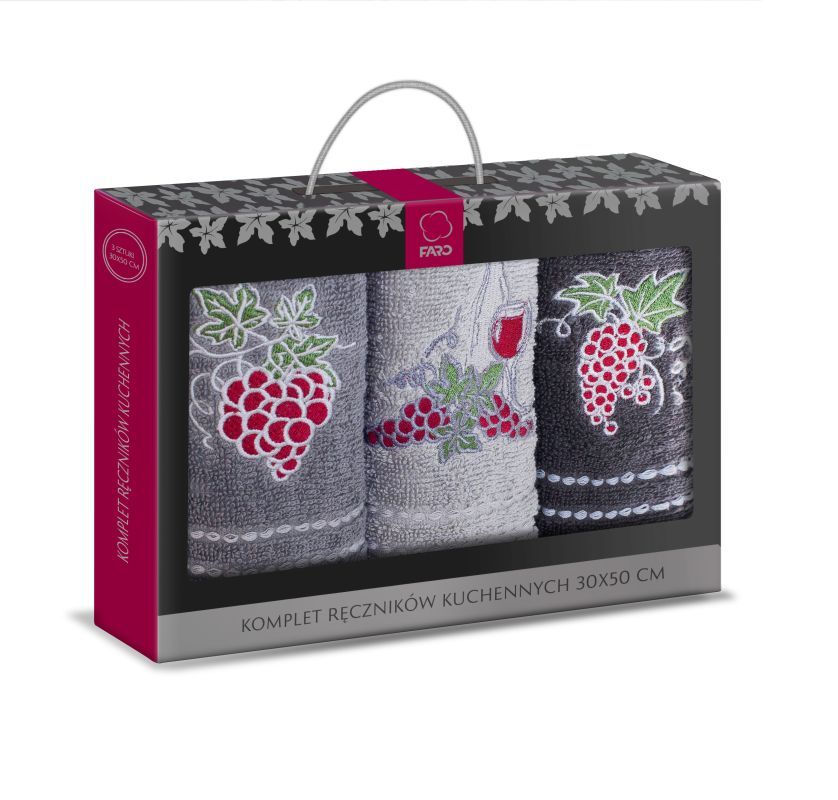 Darčekové balenie 3 ks froté uterákov s výšivkou Víno 30/50