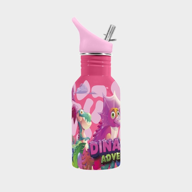 Detská nerezová fľaša na pitie Dinaland pink 500 ml