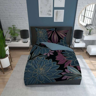 Francúzske obliečky Kvety black 220/200 cm