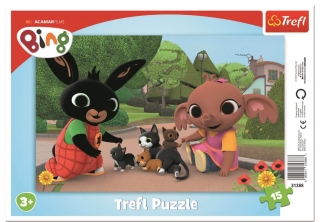 Puzzle Zajačik Bing hra s mačiatkami 15 dielikov